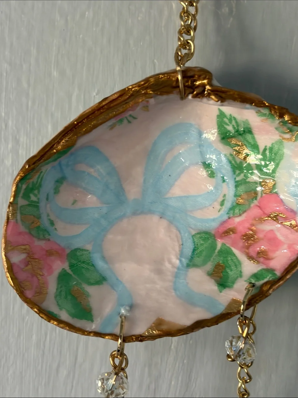 Hand Crafted Pink & Blue Painted Shell Wall Hanging